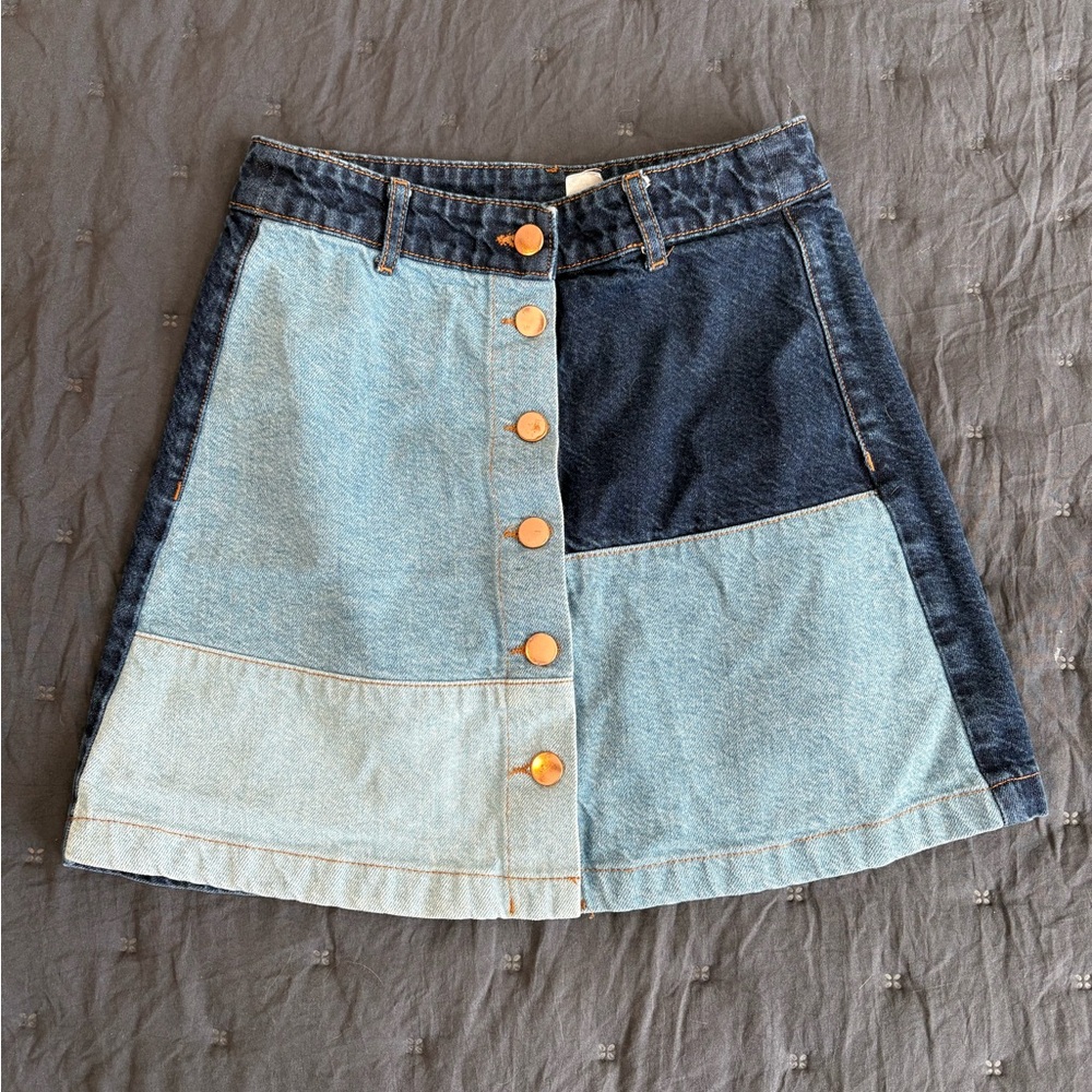 Denim Colorblock Mini Skirt